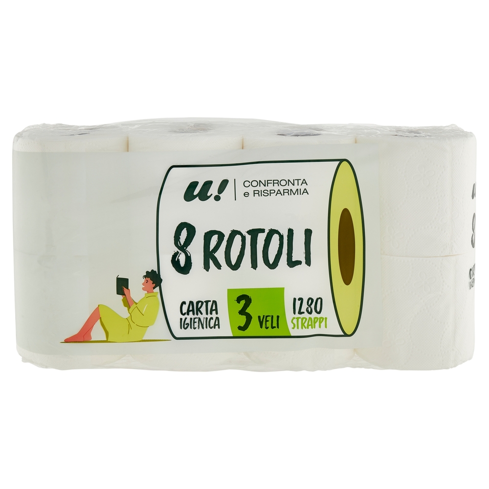 8 Rotoli Carta Igienica 3 Veli U! Confronta e Risparmia